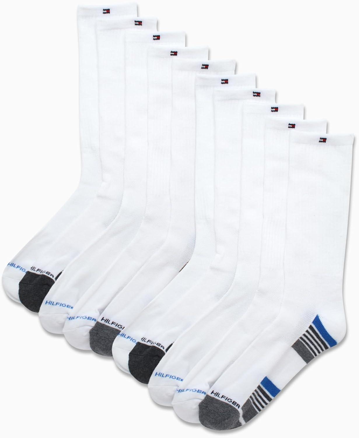 imageTommy Hilfiger Mens Crew Socks 10 Pack Moisture Wicking Cushioned Crew Running Socks for Men for Sports ampamp WorkoutWhite Multi