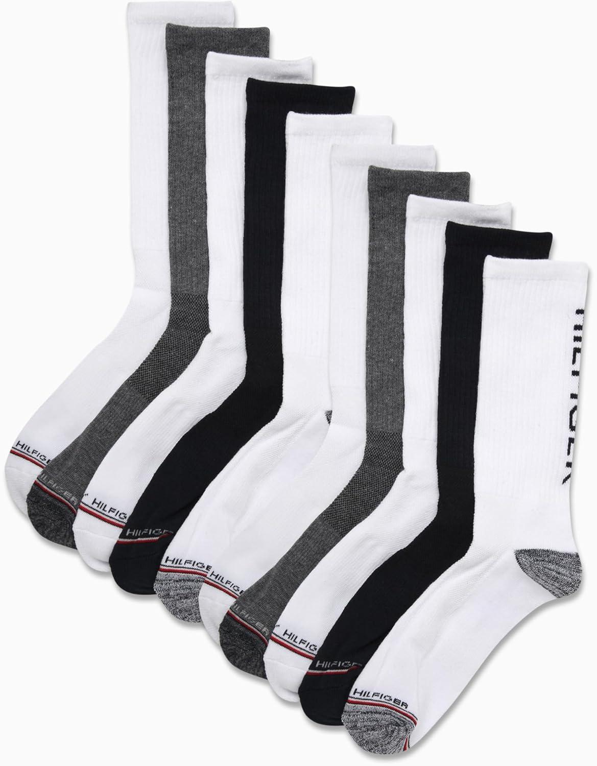 imageTommy Hilfiger Mens Crew Socks 10 Pack Moisture Wicking Cushioned Crew Running Socks for Men for Sports ampamp WorkoutWhiteGrey Assorted