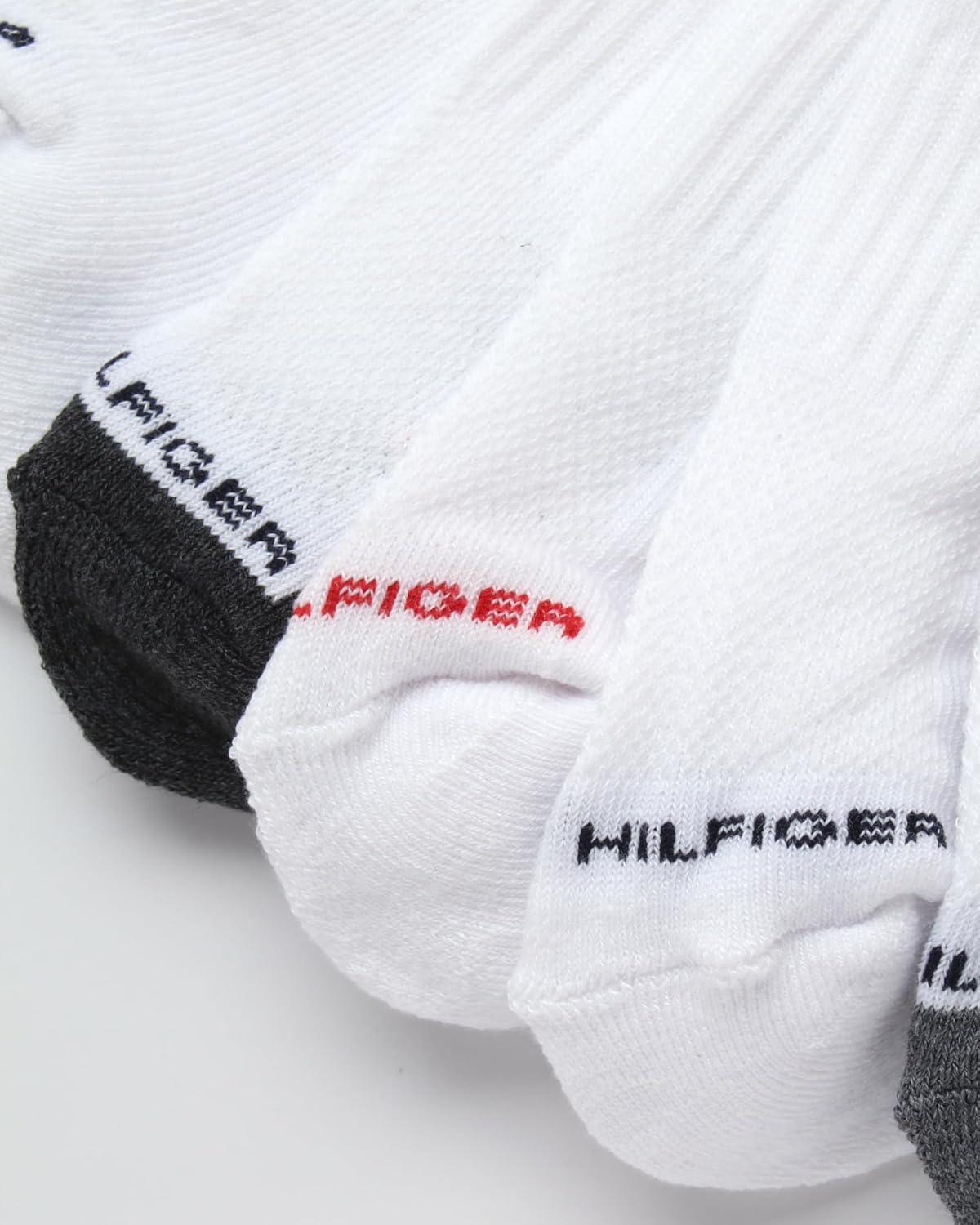 imageTommy Hilfiger Mens Crew Socks 10 Pack Moisture Wicking Cushioned Crew Running Socks for Men for Sports ampamp WorkoutWhiteRed Stripe