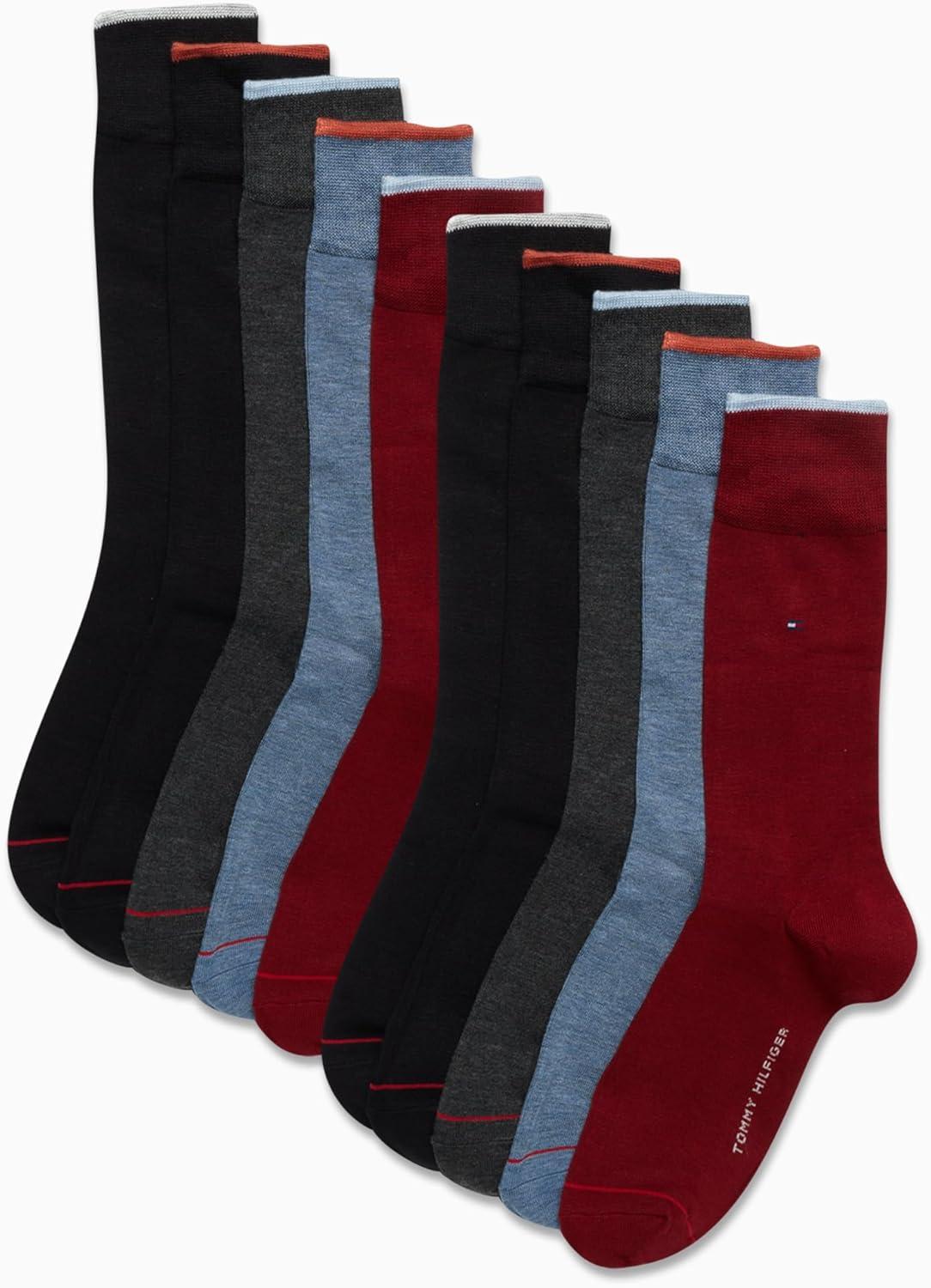 imageTommy Hilfiger Mens Dress Socks 10 Pack Lightweight Everyday Crew Work Socks for Men for Casual ampamp Formal WearBurgundy Assorted