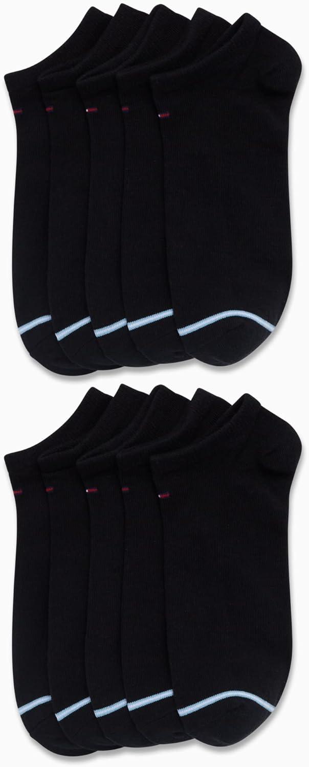imageTommy Hilfiger Mens No Show Socks 10 Pack Cotton Blend Performance Stretch Athletic Invisible Liner Low Cut Socks for MenBlack 10pk