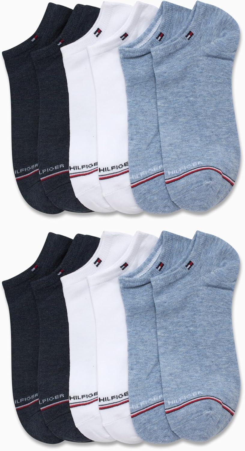 imageTommy Hilfiger Mens No Show Socks 10 Pack Cotton Blend Performance Stretch Athletic Invisible Liner Low Cut Socks for MenBlue 12pk