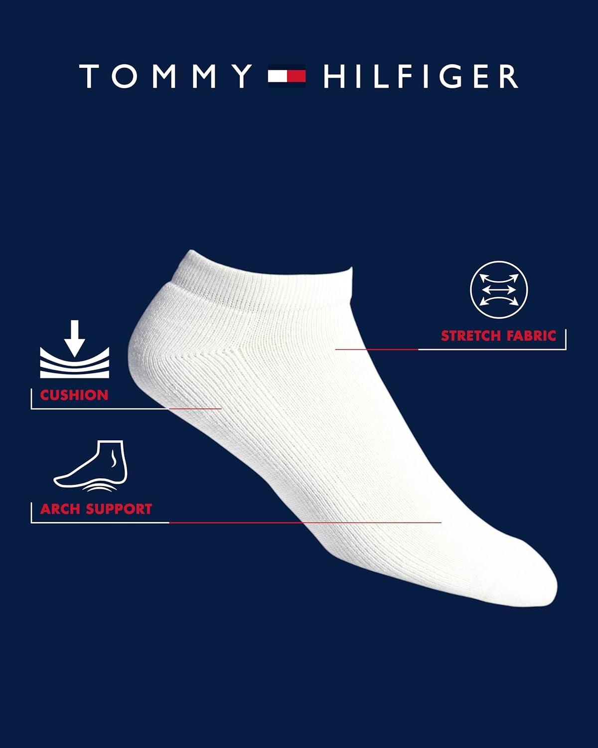 imageTommy Hilfiger Mens No Show Socks 10 Pack Cotton Blend Performance Stretch Athletic Invisible Liner Low Cut Socks for MenWhite Stripe 12pk