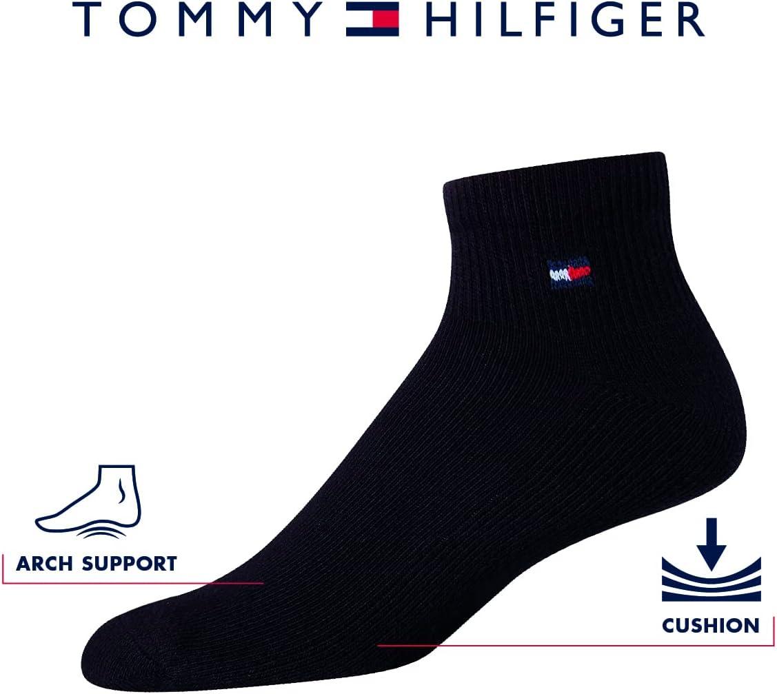 imageTommy Hilfiger Mens Quarter Socks 12 Pack Cotton Blend Athletic Performance Cushioned Ankle Socks for Men with Arch SupportAll White