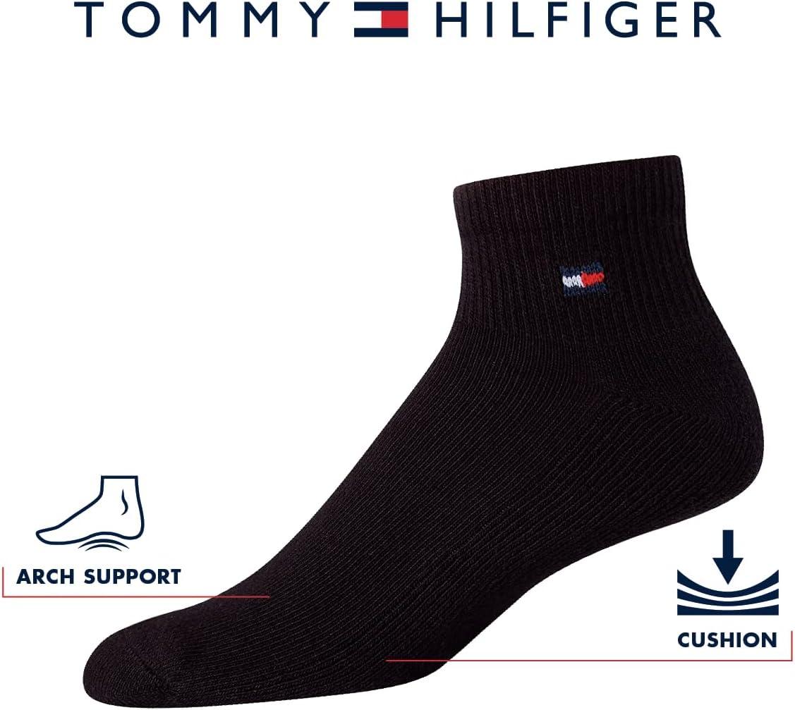 imageTommy Hilfiger Mens Quarter Socks 12 Pack Cotton Blend Athletic Performance Cushioned Ankle Socks for Men with Arch SupportBlack