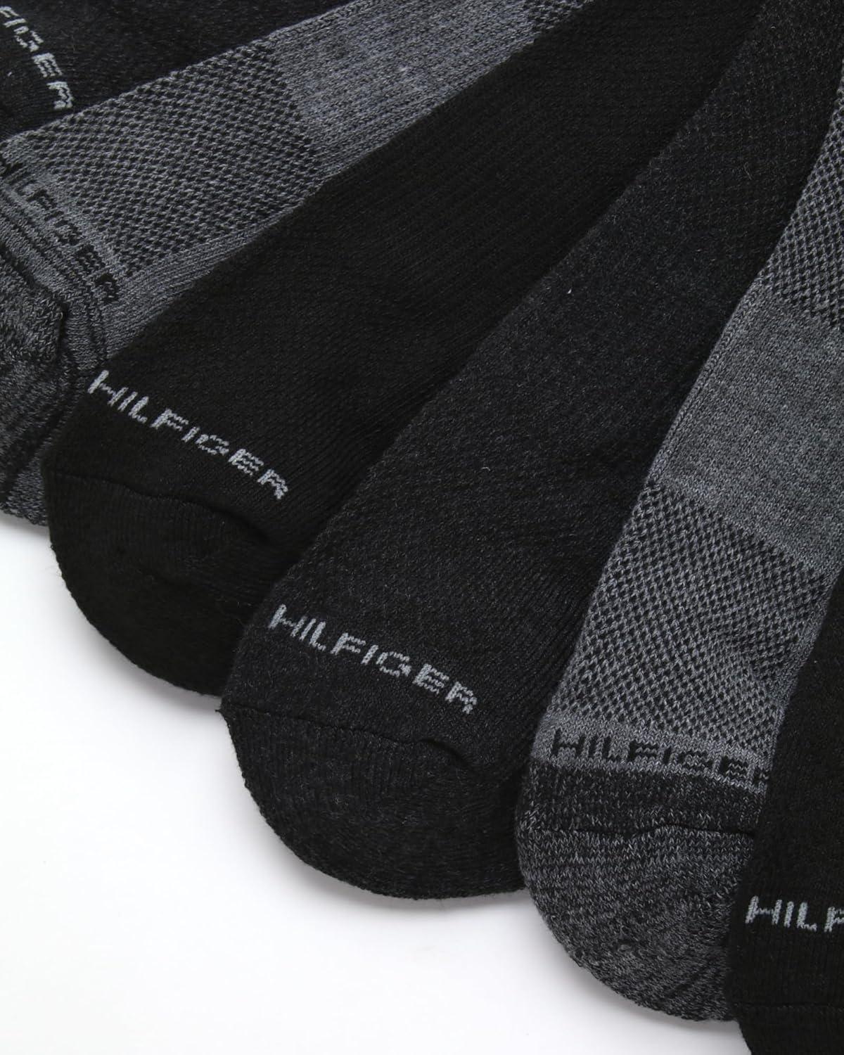 imageTommy Hilfiger Mens Quarter Socks 12 Pack Cotton Blend Athletic Performance Cushioned Ankle Socks for Men with Arch SupportBlack Assorted