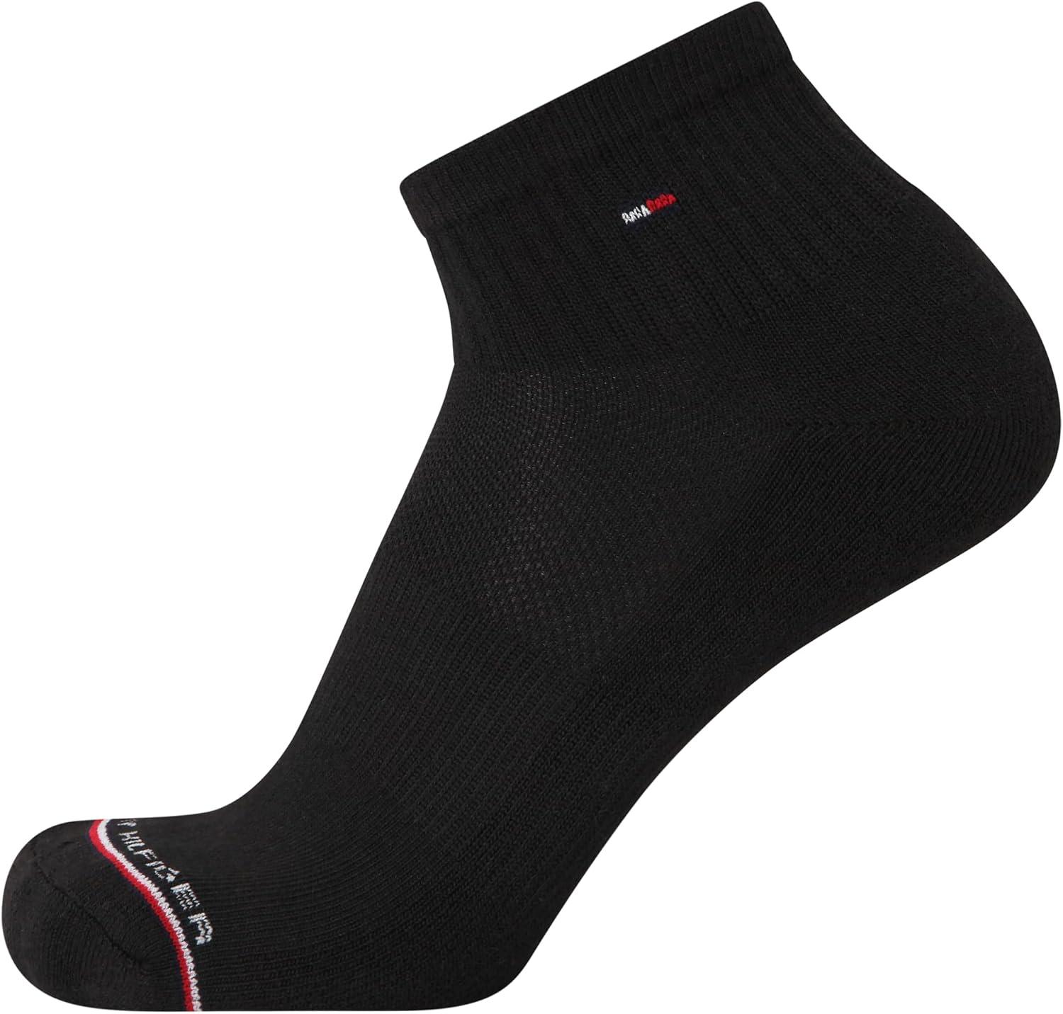 imageTommy Hilfiger Mens Quarter Socks 12 Pack Cotton Blend Athletic Performance Cushioned Ankle Socks for Men with Arch SupportCoal Black