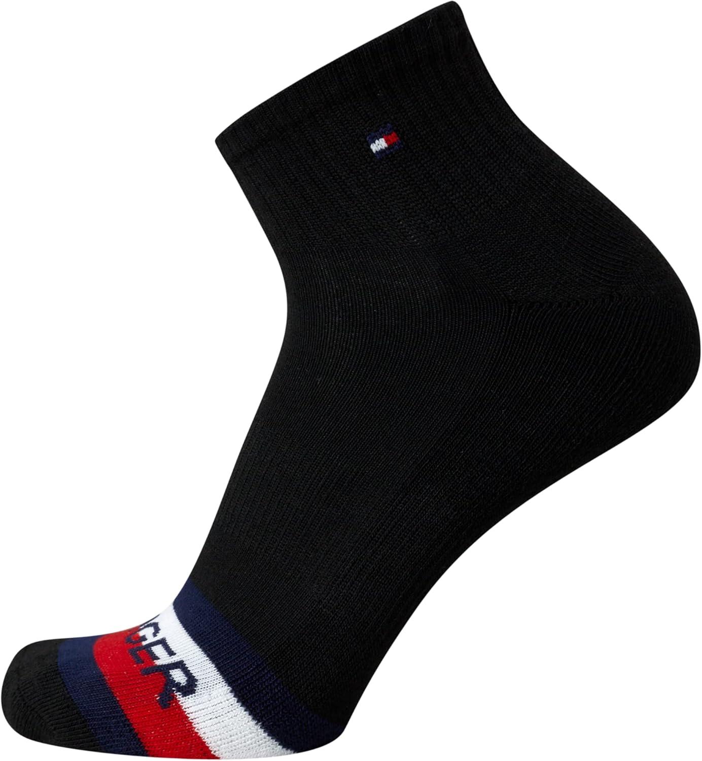 imageTommy Hilfiger Mens Quarter Socks 12 Pack Cotton Blend Athletic Performance Cushioned Ankle Socks for Men with Arch SupportPremium Black