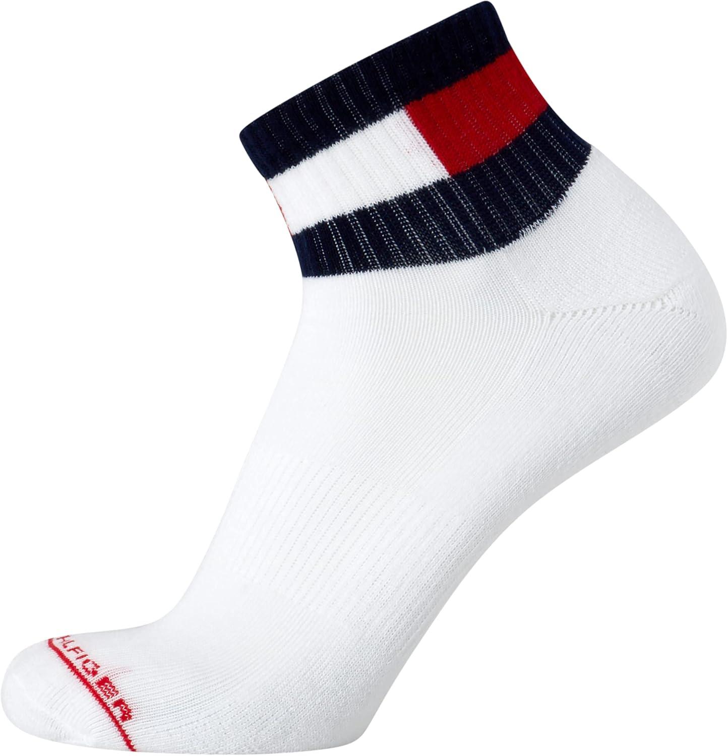 imageTommy Hilfiger Mens Quarter Socks 12 Pack Cotton Blend Athletic Performance Cushioned Ankle Socks for Men with Arch SupportSolid White