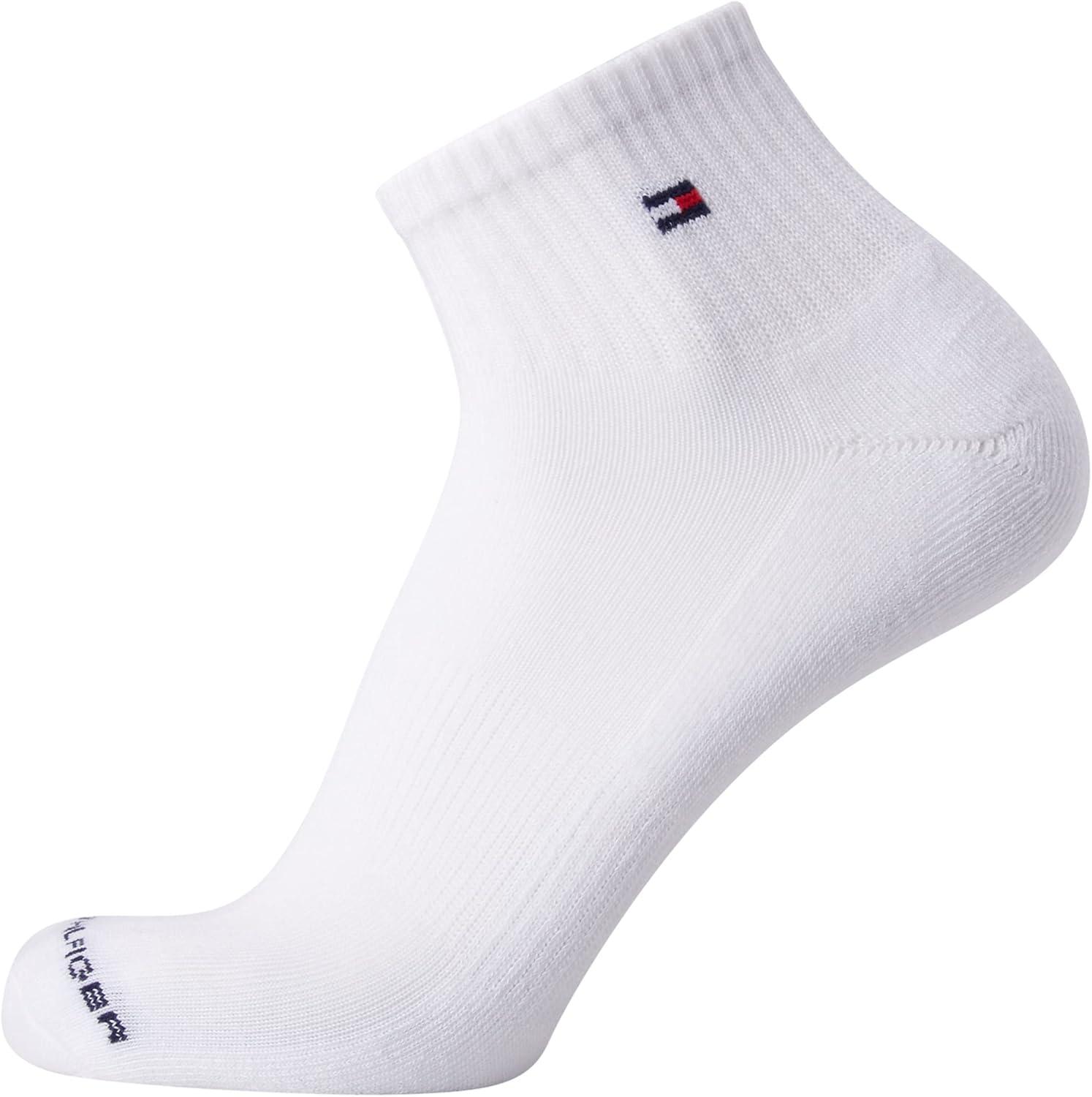 imageTommy Hilfiger Mens Quarter Socks 12 Pack Cotton Blend Athletic Performance Cushioned Ankle Socks for Men with Arch SupportWhite Flag