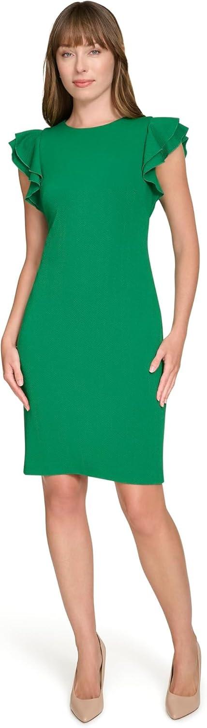 imageTommy Hilfiger Scuba Flutter Sleeve Sheath DressAbundant Green