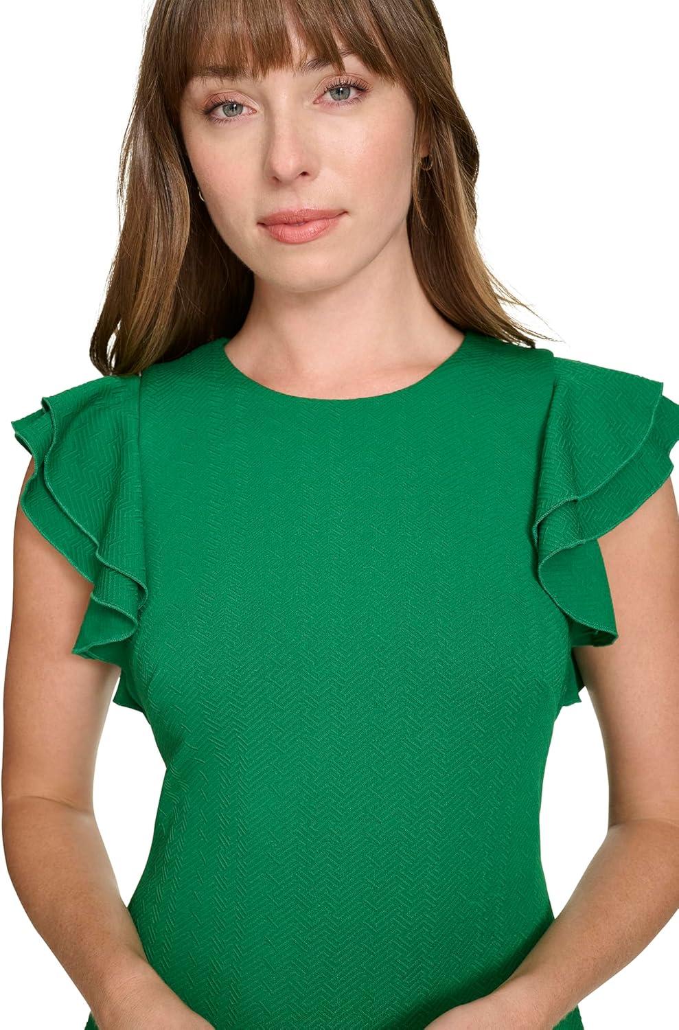 imageTommy Hilfiger Scuba Flutter Sleeve Sheath DressAbundant Green