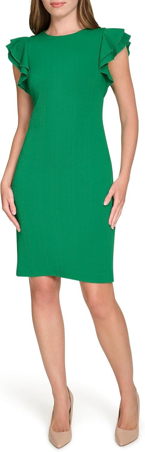 imageTommy Hilfiger Scuba Flutter Sleeve Sheath DressAbundant Green