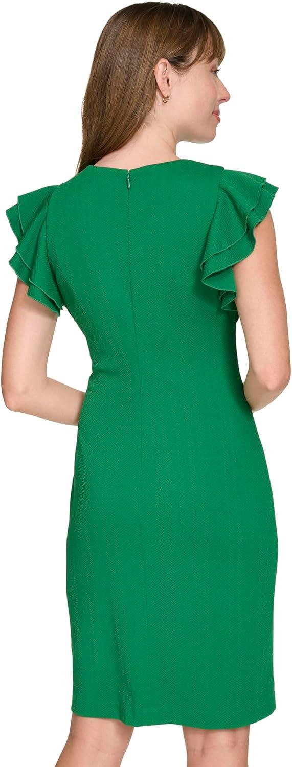 imageTommy Hilfiger Scuba Flutter Sleeve Sheath DressAbundant Green