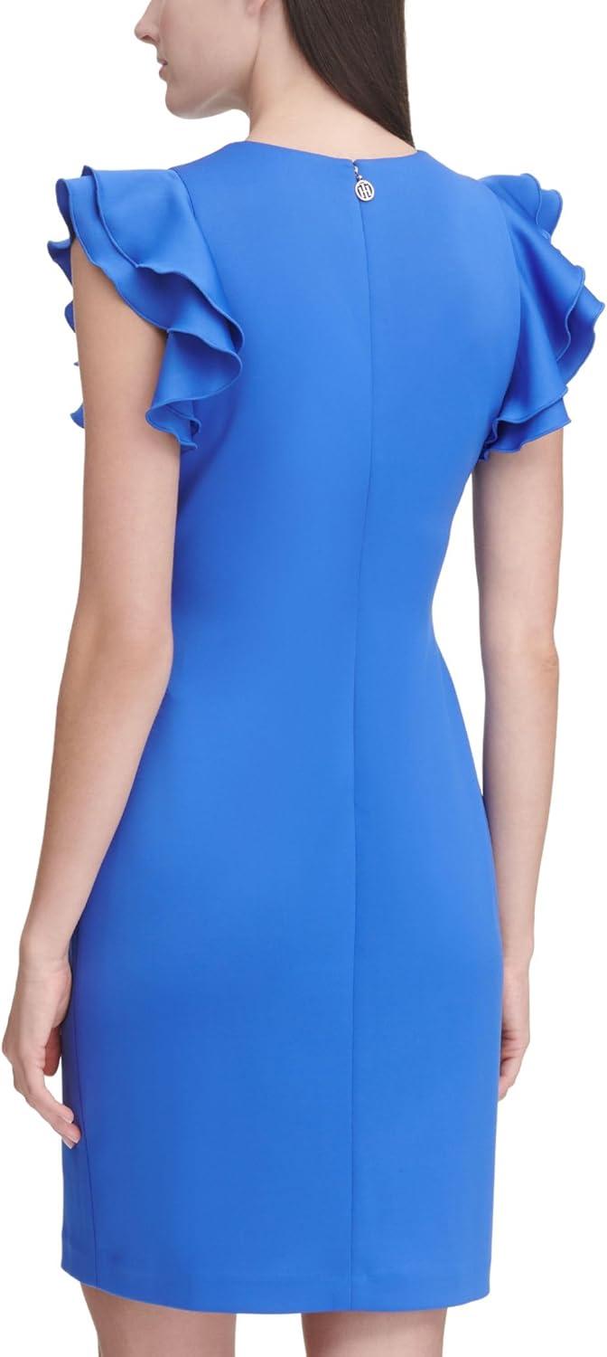 imageTommy Hilfiger Scuba Flutter Sleeve Sheath DressAmparo Blue