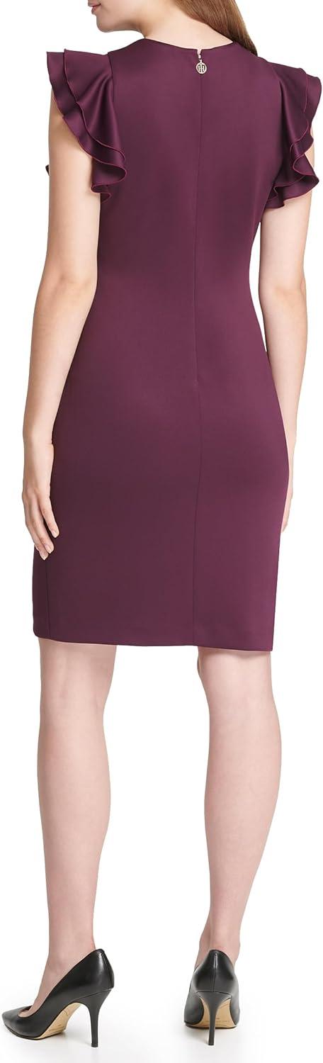 imageTommy Hilfiger Scuba Flutter Sleeve Sheath DressAubergine