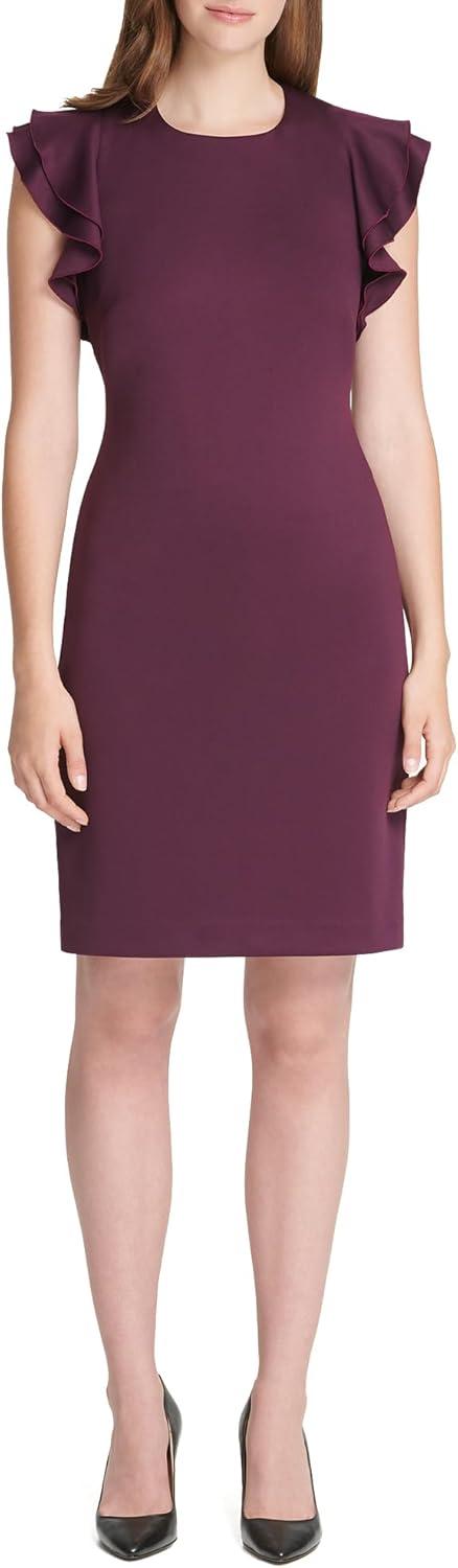 imageTommy Hilfiger Scuba Flutter Sleeve Sheath DressAubergine