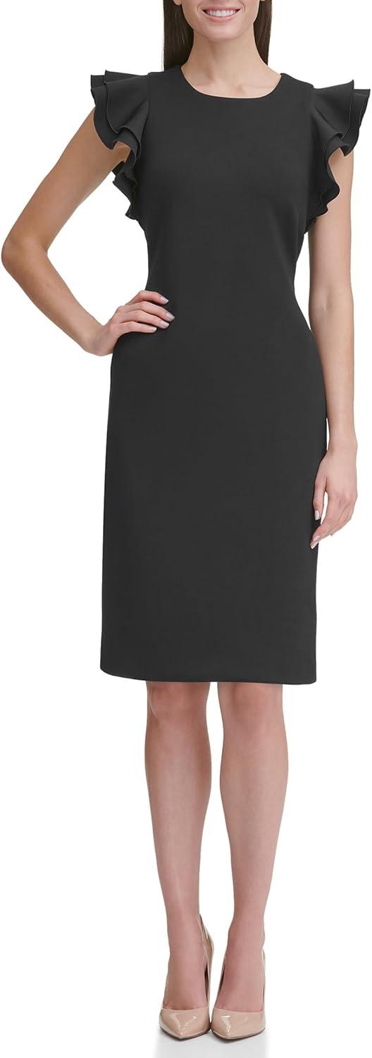 imageTommy Hilfiger Scuba Flutter Sleeve Sheath DressBlack Combo