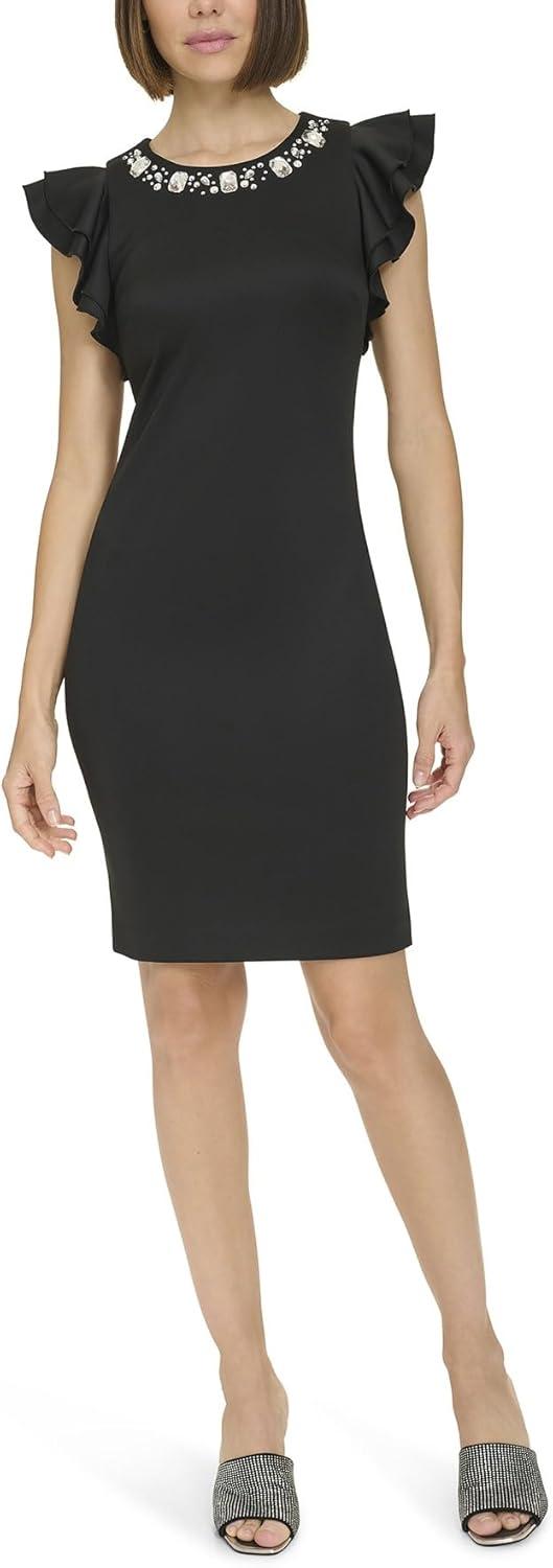 imageTommy Hilfiger Scuba Flutter Sleeve Sheath DressBlack Multi