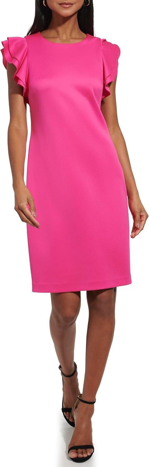 imageTommy Hilfiger Scuba Flutter Sleeve Sheath DressFuschia