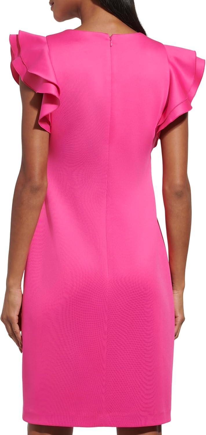 imageTommy Hilfiger Scuba Flutter Sleeve Sheath DressFuschia