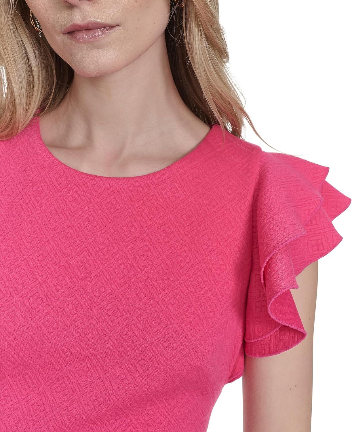 imageTommy Hilfiger Scuba Flutter Sleeve Sheath DressHot Pink