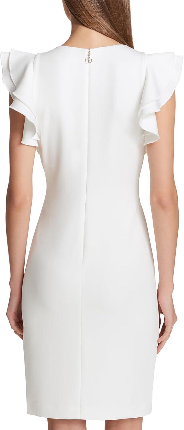 imageTommy Hilfiger Scuba Flutter Sleeve Sheath DressIvory Multi
