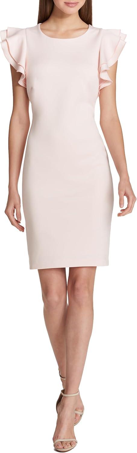 imageTommy Hilfiger Scuba Flutter Sleeve Sheath DressPowder