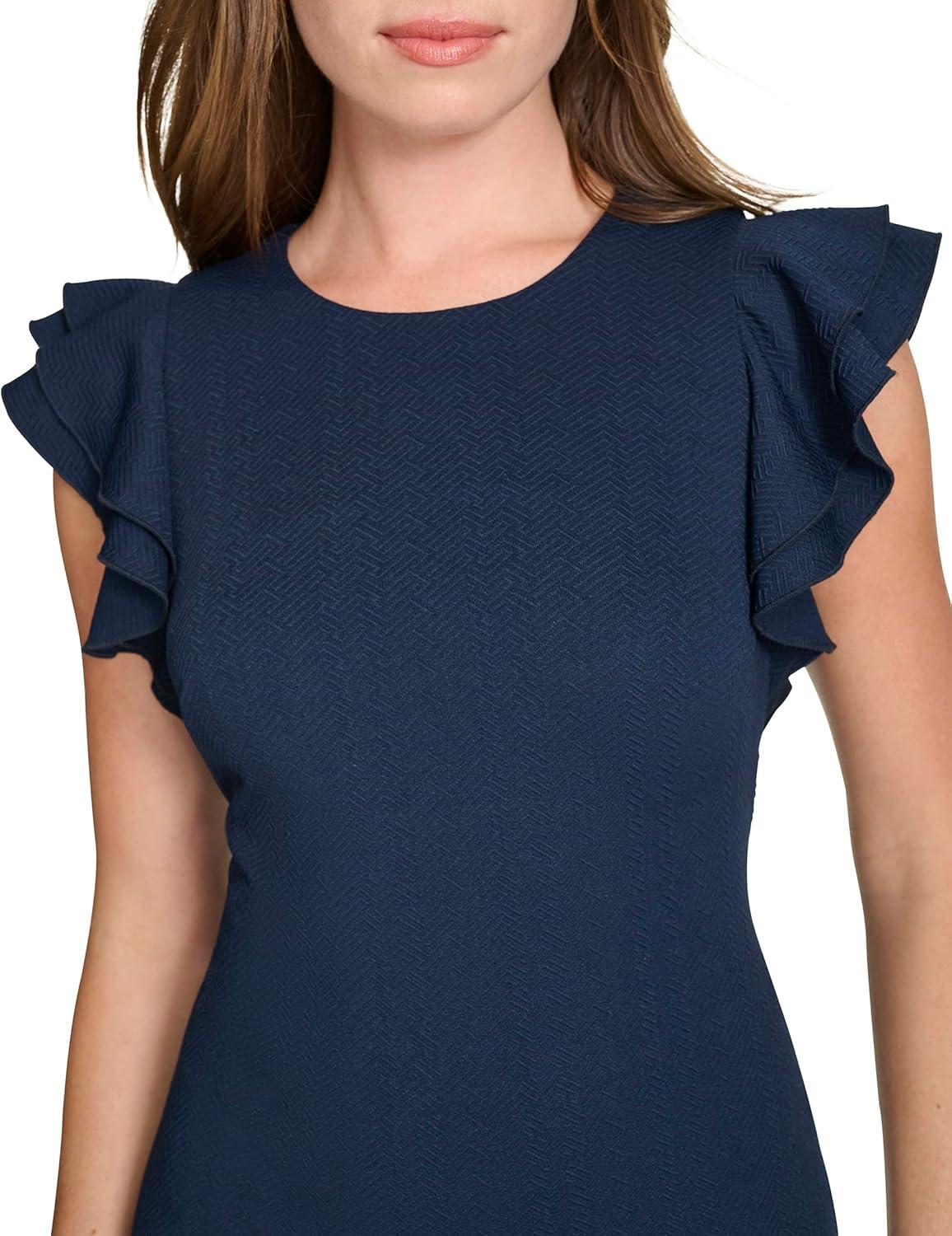 imageTommy Hilfiger Scuba Flutter Sleeve Sheath DressSky Captain Multi