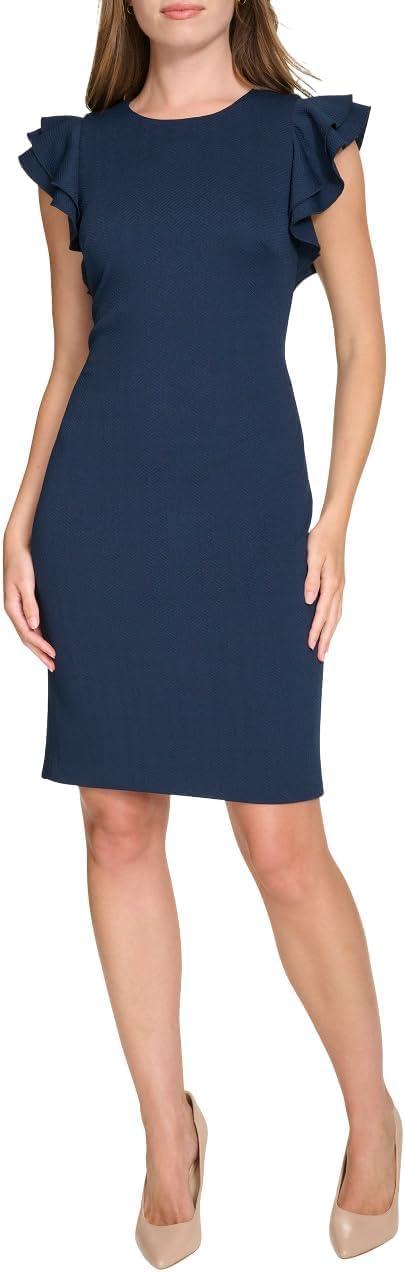 imageTommy Hilfiger Scuba Flutter Sleeve Sheath DressSky Captain Multi