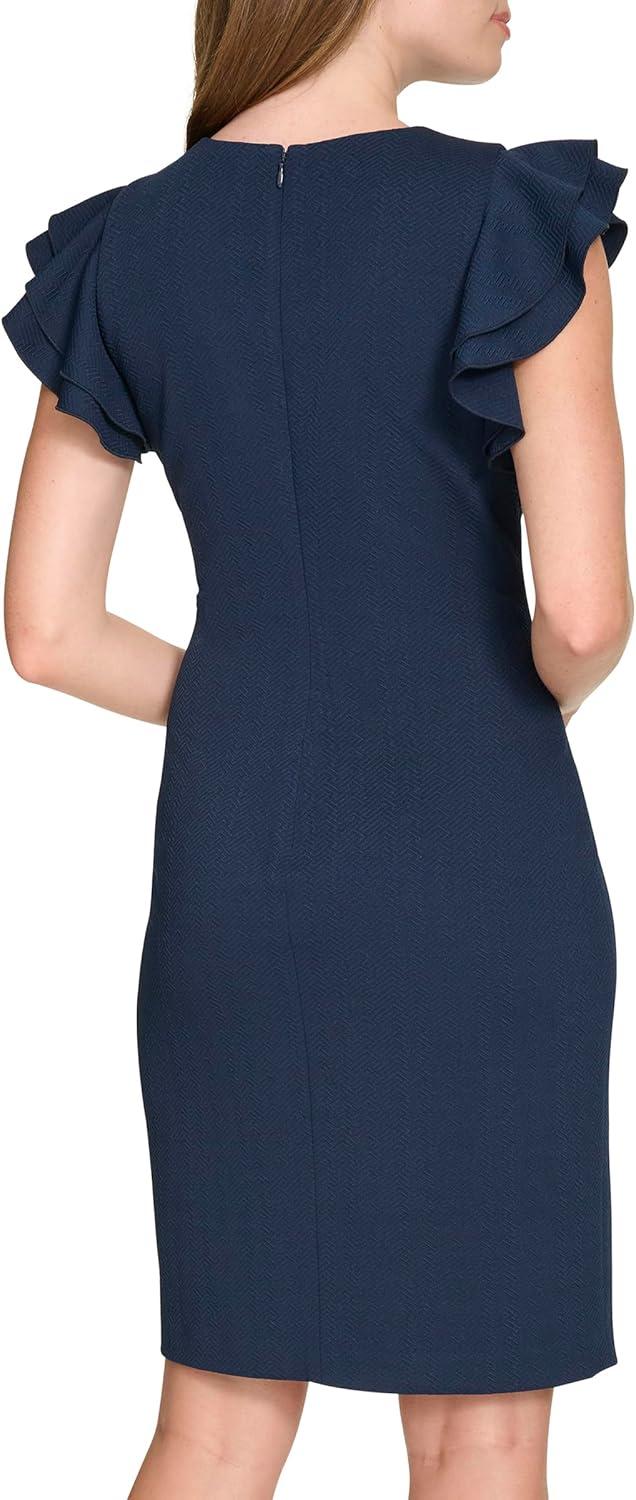 imageTommy Hilfiger Scuba Flutter Sleeve Sheath DressSky Captain Multi