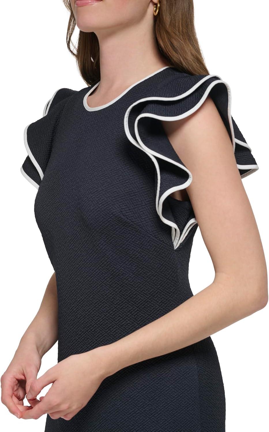 imageTommy Hilfiger Scuba Flutter Sleeve Sheath DressSky CaptainIvory