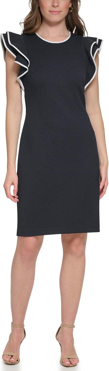 imageTommy Hilfiger Scuba Flutter Sleeve Sheath DressSky CaptainIvory