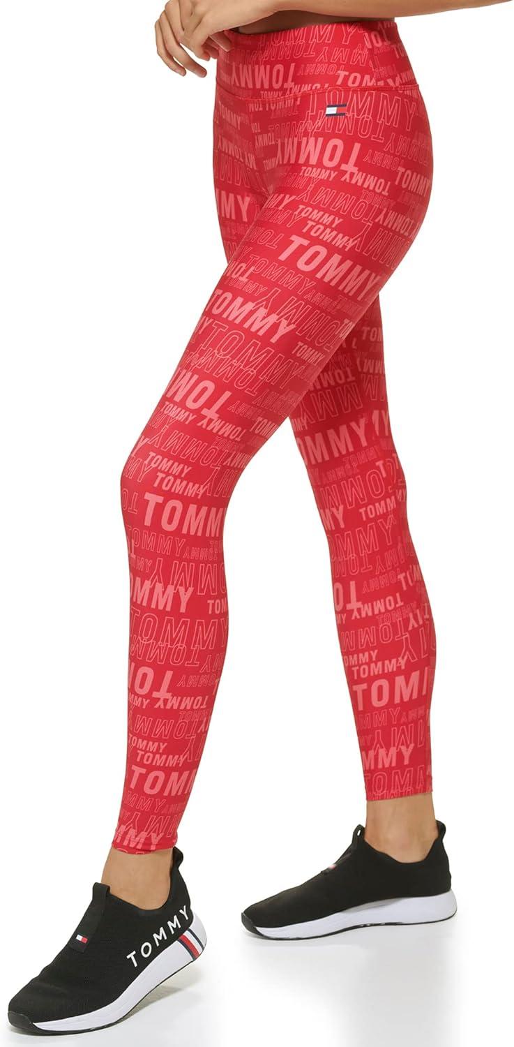 imageTommy Hilfiger Womens All Over Logo High Rise Performance LeggingRich Red