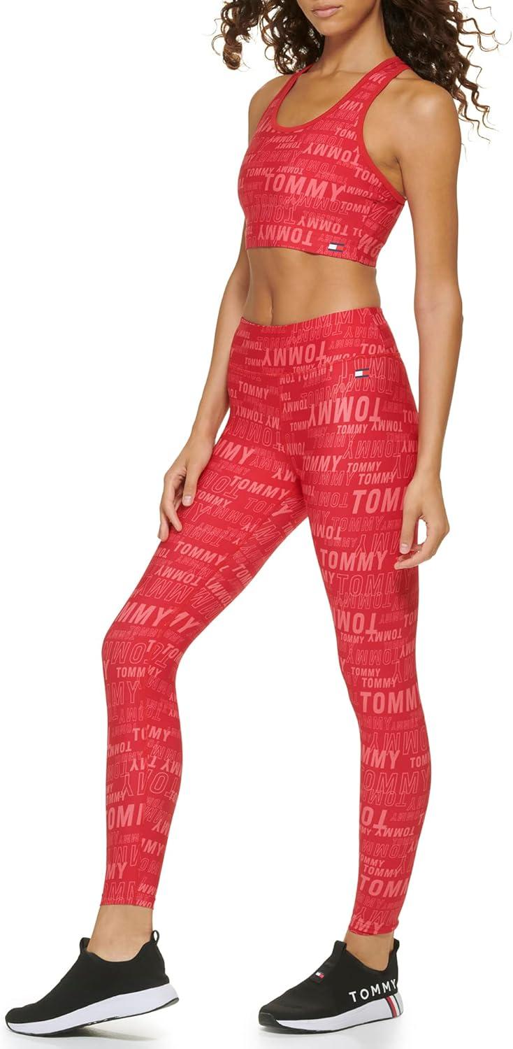 imageTommy Hilfiger Womens All Over Logo High Rise Performance LeggingRich Red