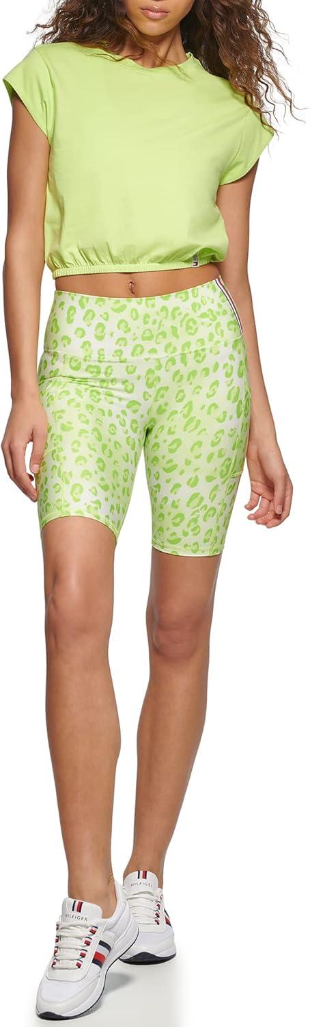 imageTommy Hilfiger Womens Cap Sleeve Crewneck Elastic Waist Cropped TShirtSharp Green