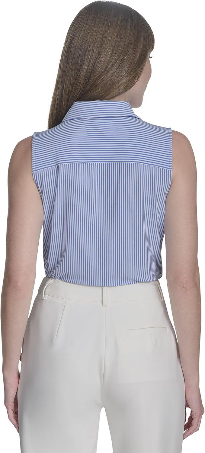 imageTommy Hilfiger Womens Classic Collared Button Front SleevelessKnit TopFrench Blue Ivory