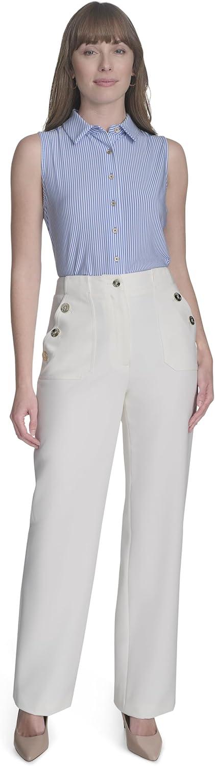 imageTommy Hilfiger Womens Classic Collared Button Front SleevelessKnit TopFrench Blue Ivory