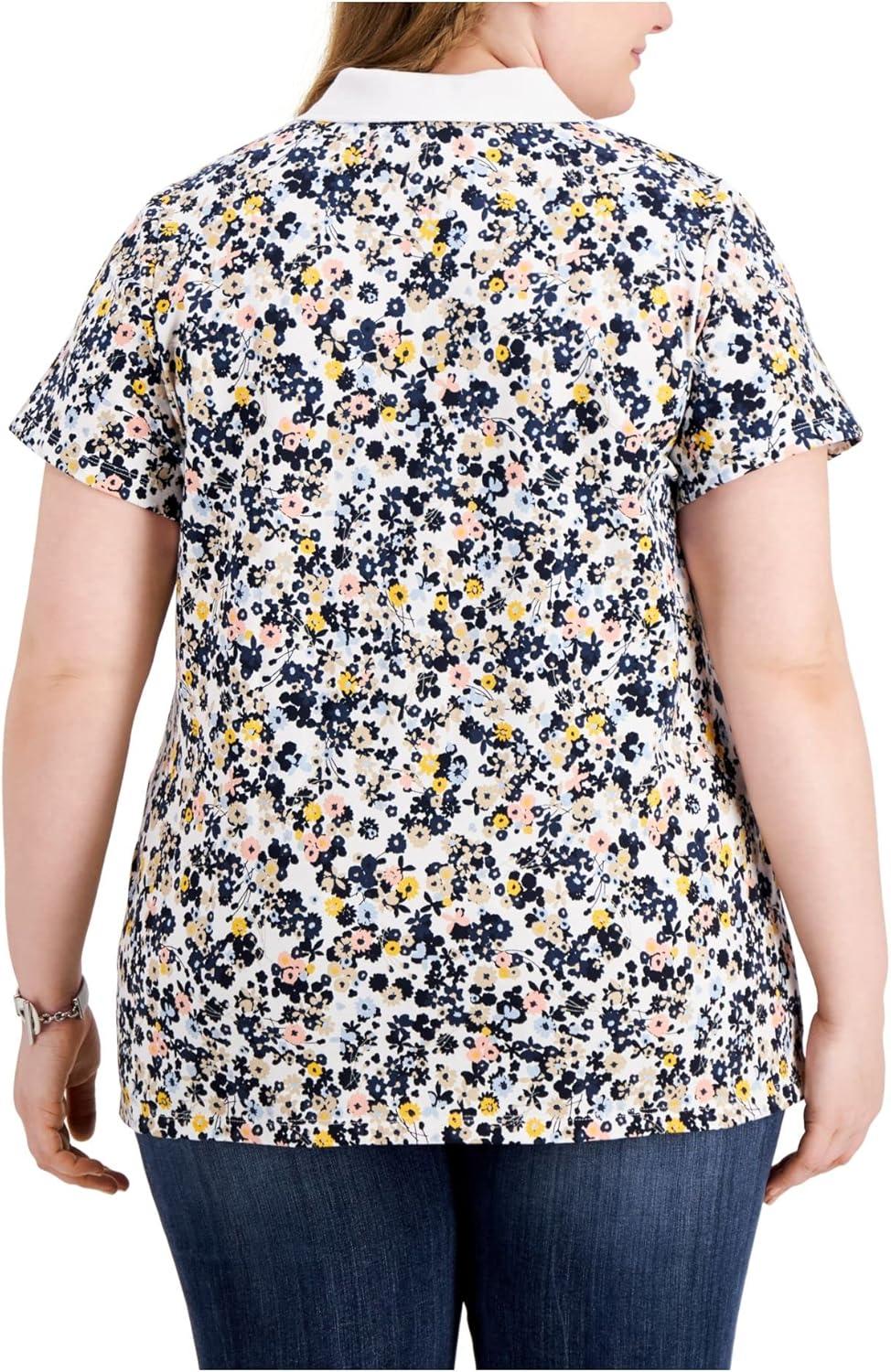 imageTommy Hilfiger Womens Classic Short Sleeve Core Pique Polo Standard and Plus SizeTompkins Park Bright White Multi