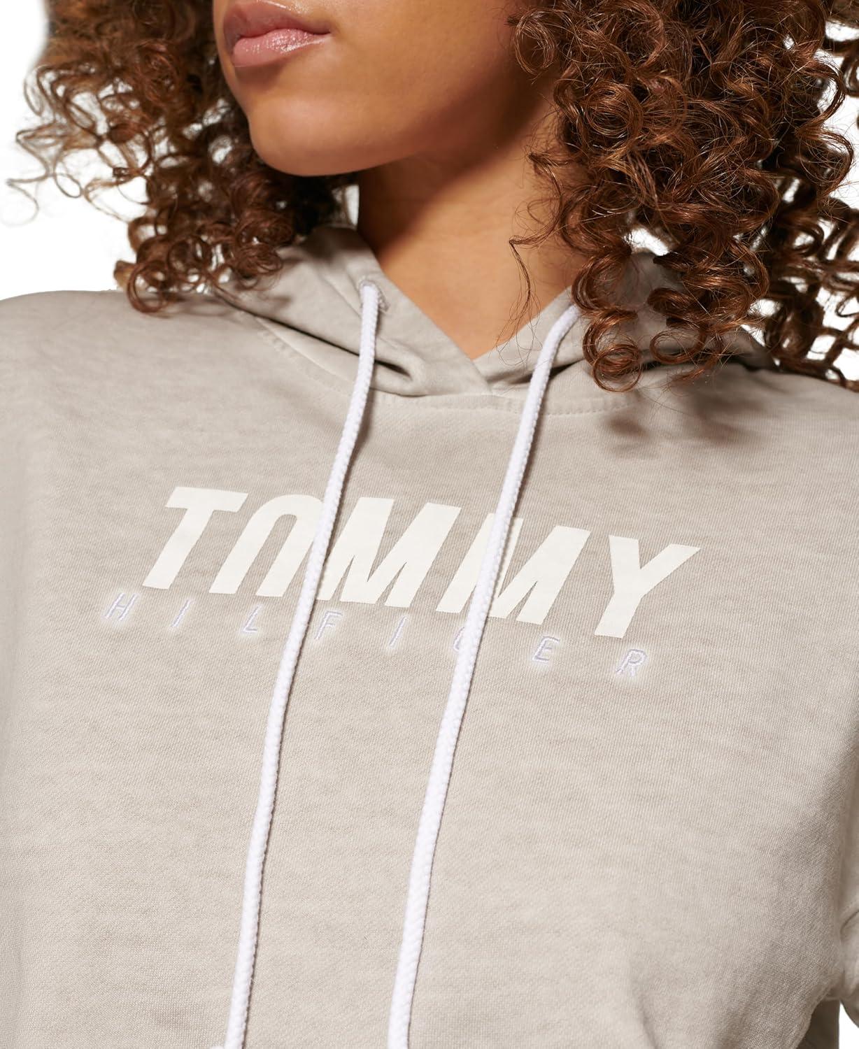 imageTommy Hilfiger Womens Cropped Tied Logo HoodieDoeskin