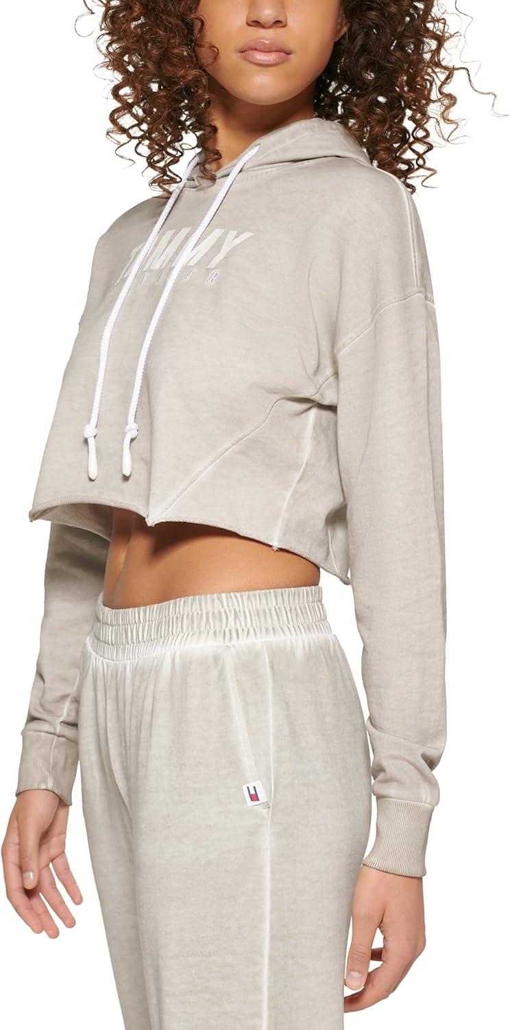 imageTommy Hilfiger Womens Cropped Tied Logo HoodieDoeskin