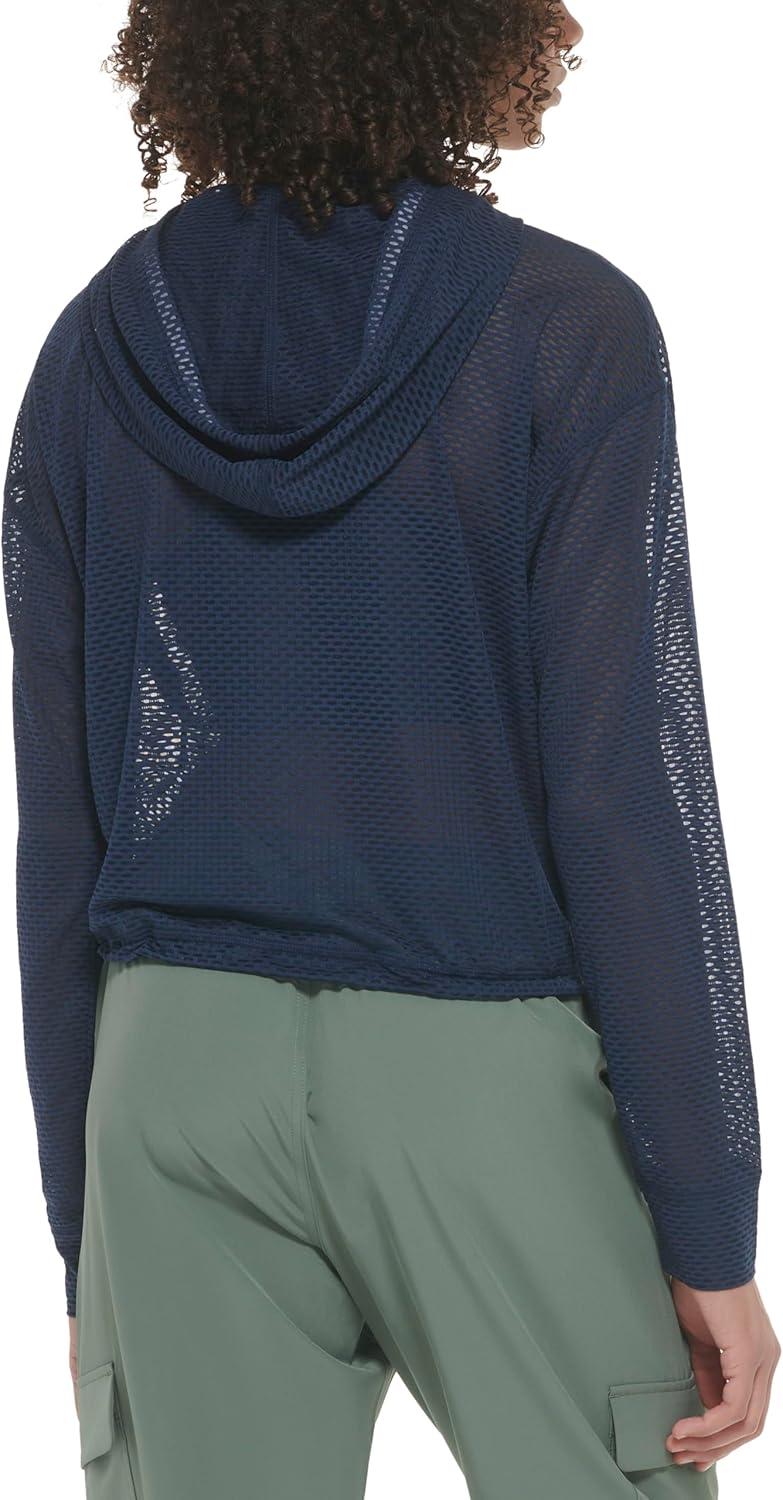 imageTommy Hilfiger Womens Drawcord Diamond Texture Mesh HoodieNavy