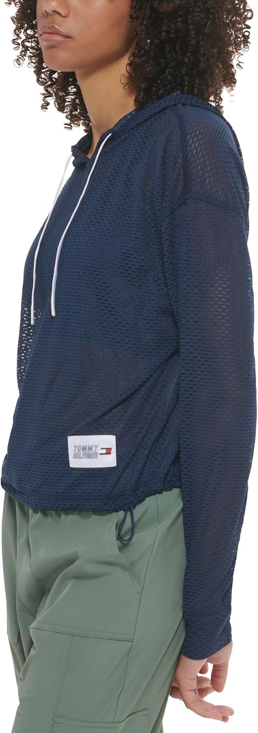 imageTommy Hilfiger Womens Drawcord Diamond Texture Mesh HoodieNavy