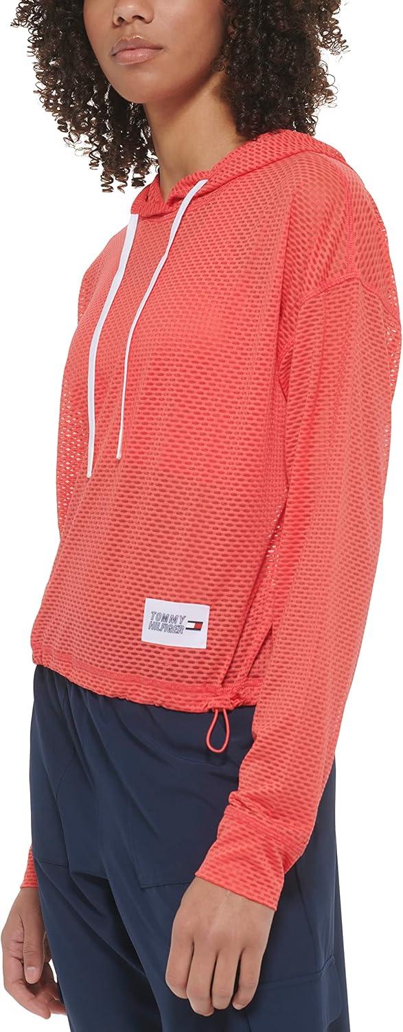 imageTommy Hilfiger Womens Drawcord Diamond Texture Mesh HoodieParadise Pink
