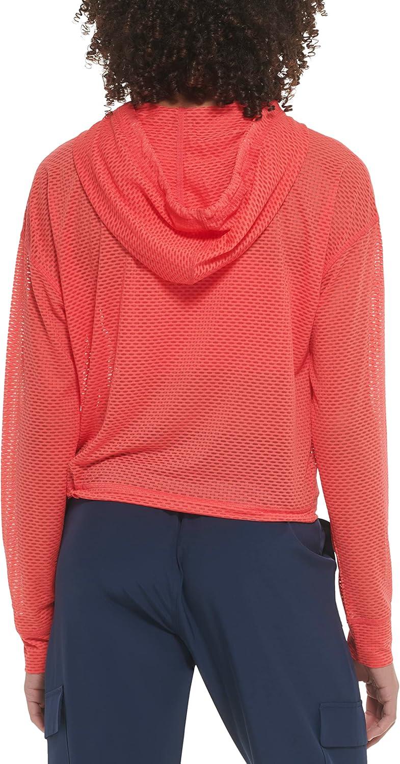 imageTommy Hilfiger Womens Drawcord Diamond Texture Mesh HoodieParadise Pink