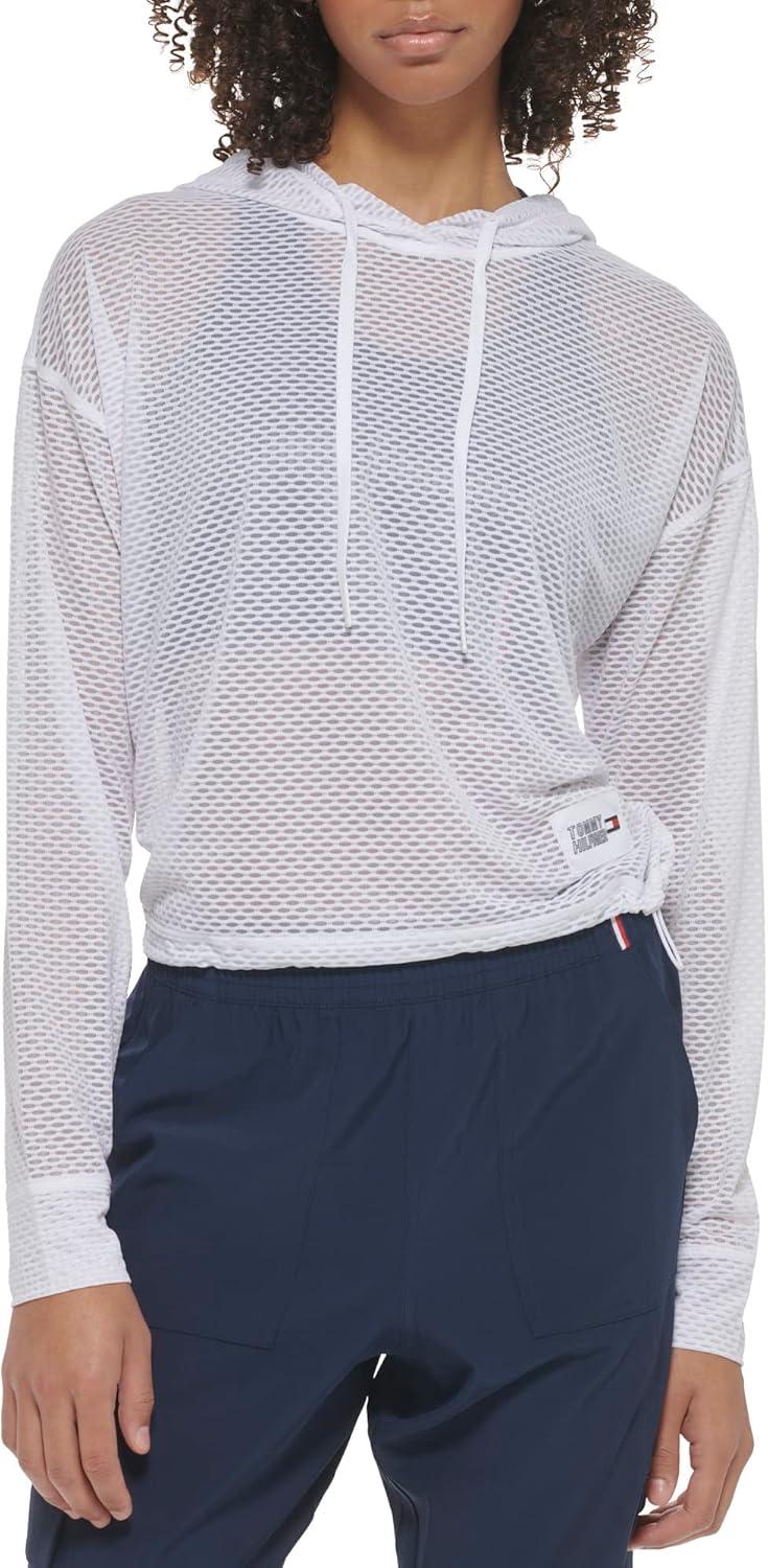 imageTommy Hilfiger Womens Drawcord Diamond Texture Mesh HoodieWhite