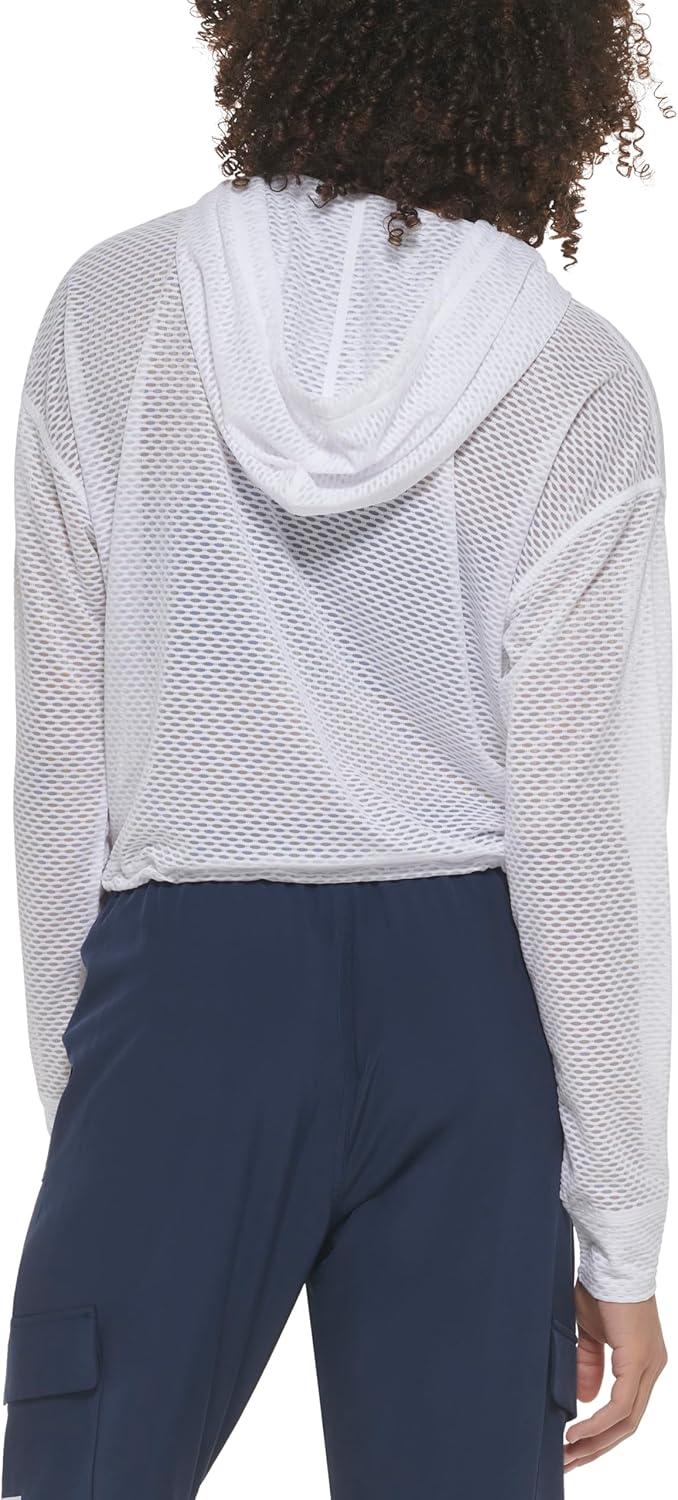 imageTommy Hilfiger Womens Drawcord Diamond Texture Mesh HoodieWhite