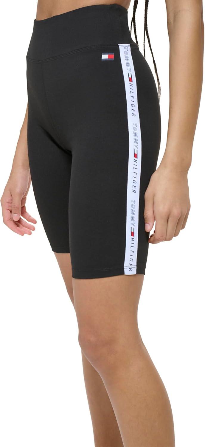 imageTommy Hilfiger Womens High Waisted Logo Tape Biker ShortsBlack