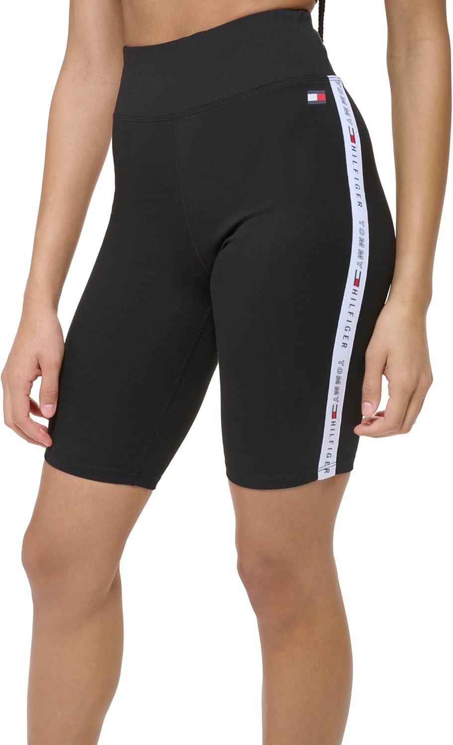 imageTommy Hilfiger Womens High Waisted Logo Tape Biker ShortsBlack