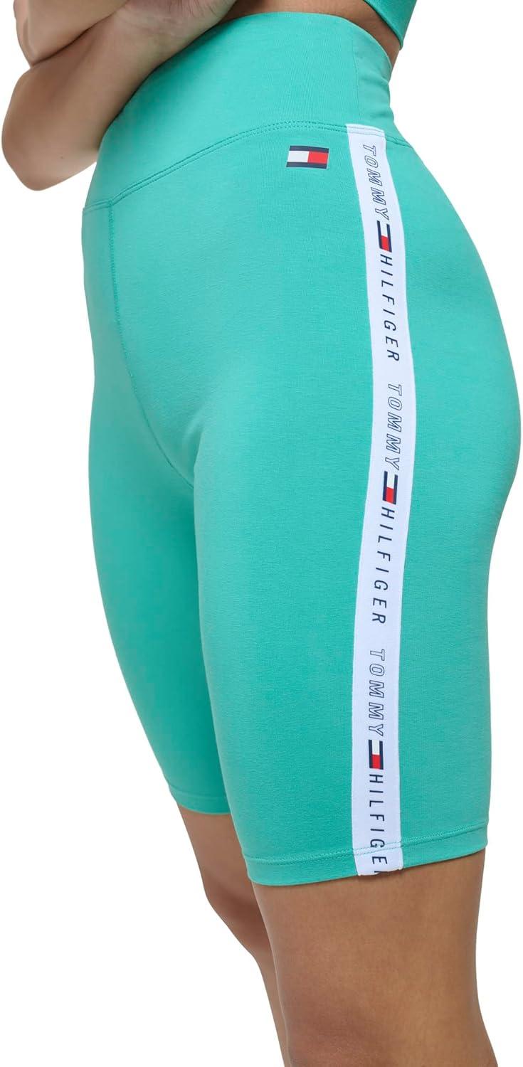 imageTommy Hilfiger Womens High Waisted Logo Tape Biker ShortsSea Green